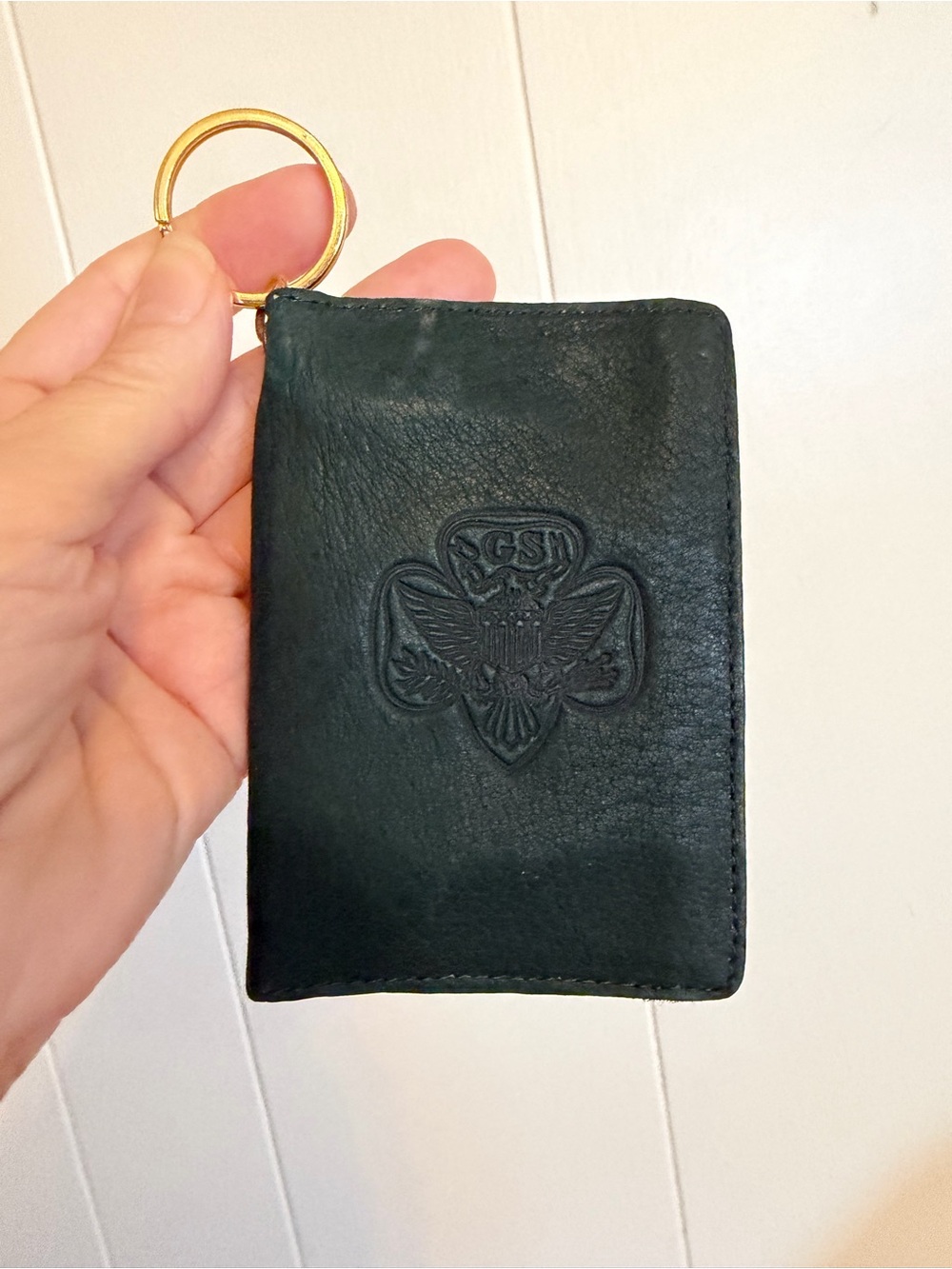 NWT - Leather Keycard Wallet with Embossed Girl Scout logo - Green